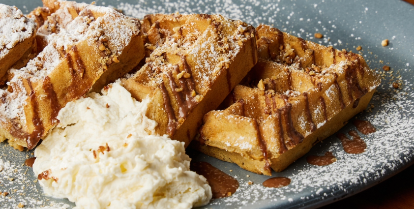 Waffles with Nutella and powdered sugar